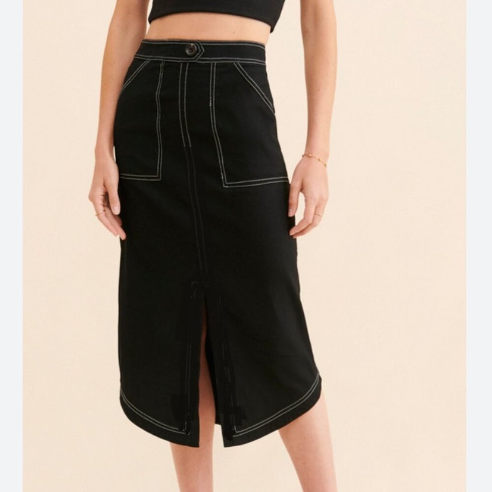 ASOS BLACK SLIT-FRONT UTILITY SKIRT MIDI SIZE 4 88% POLYESTER 12% ELASTANE